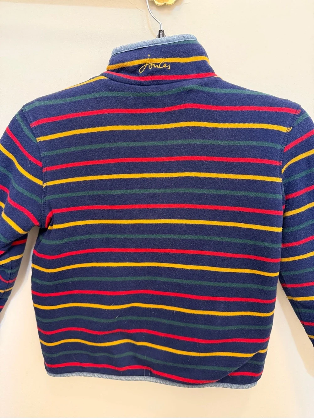 Joules Navy Striped Half-Zip Pullover with Red & Yellow Accents